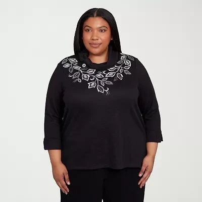Alfred Dunner Lake Champlain Womens Mock Neck 3/4 Sleeve Plus T-Shirt