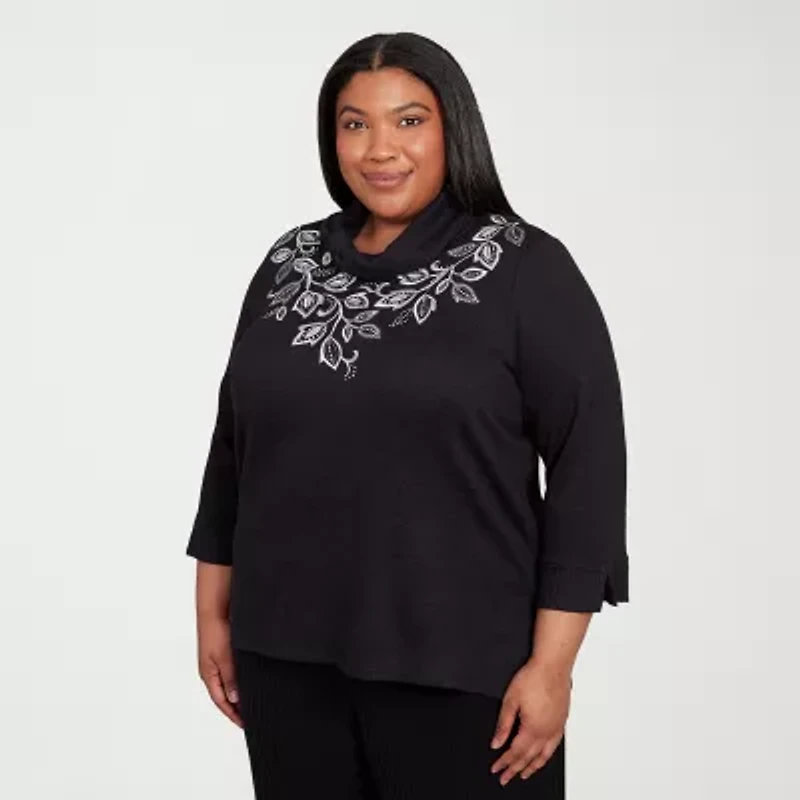 Alfred Dunner Lake Champlain Womens Mock Neck 3/4 Sleeve Plus T-Shirt