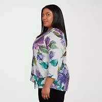 Alfred Dunner Lake Champlain Womens Crew Neck 3/4 Sleeve Plus T-Shirt