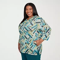 Alfred Dunner Lake Champlain Womens V Neck 3/4 Sleeve Plus T-Shirt
