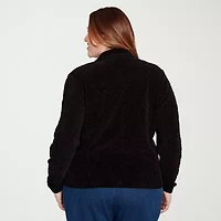 Alfred Dunner Classics Womens Long Sleeve Zipper Plus Cable Knit Cardigan