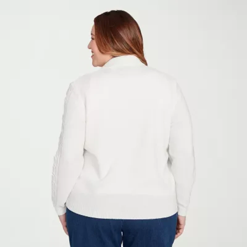 Alfred Dunner Classics Womens Long Sleeve Zipper Plus Cable Knit Cardigan