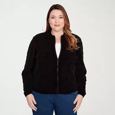 Alfred Dunner Classics Womens Long Sleeve Zipper Plus Cable Knit Cardigan