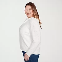 Alfred Dunner Classics Womens Long Sleeve Zipper Plus Cable Knit Cardigan