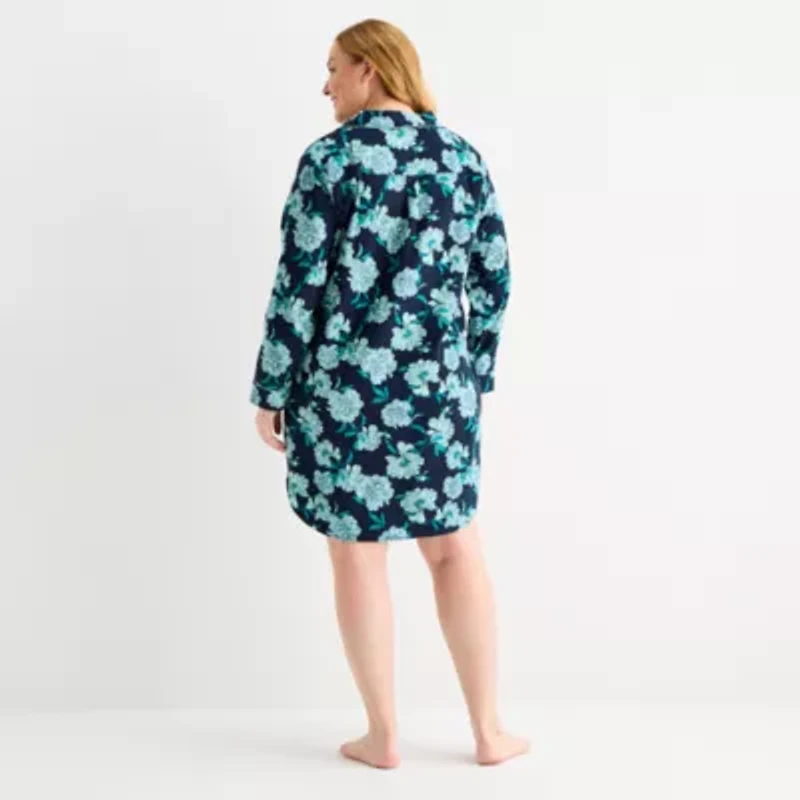 Liz Claiborne Womens Plus Flannel Long Sleeve Nightshirt