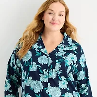 Liz Claiborne Womens Plus Flannel Long Sleeve Nightshirt