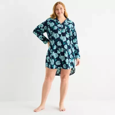 Liz Claiborne Womens Plus Flannel Long Sleeve Nightshirt