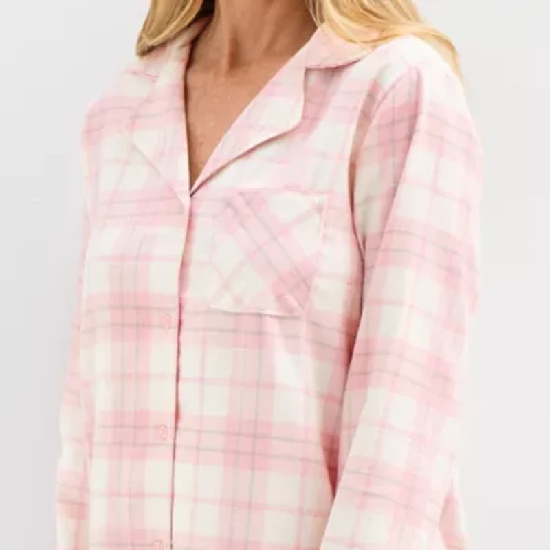 Liz Claiborne Womens Flannel Long Sleeve Nightshirt