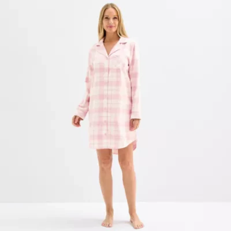 Liz Claiborne Womens Flannel Long Sleeve Nightshirt