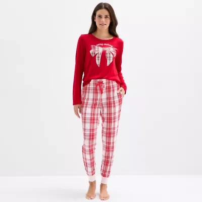 Sleep Chic Womens Crew Neck Long Sleeve 2-pc. Pajama Sets