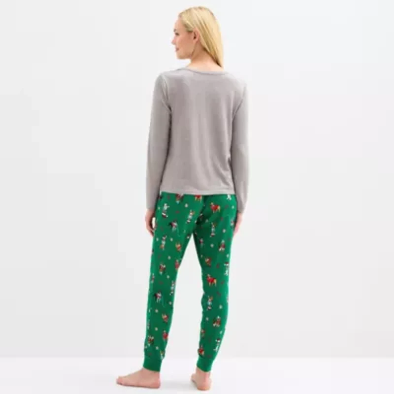 Sleep Chic Womens Crew Neck Long Sleeve 2-pc. Pajama Sets