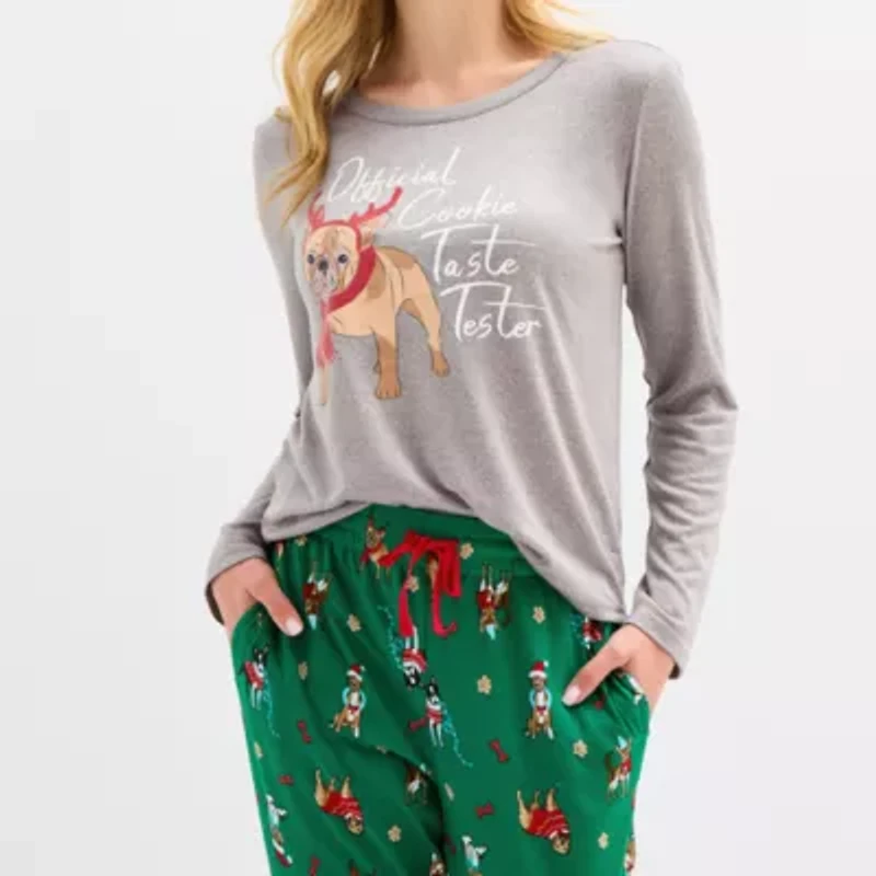 Sleep Chic Womens Crew Neck Long Sleeve 2-pc. Pajama Sets