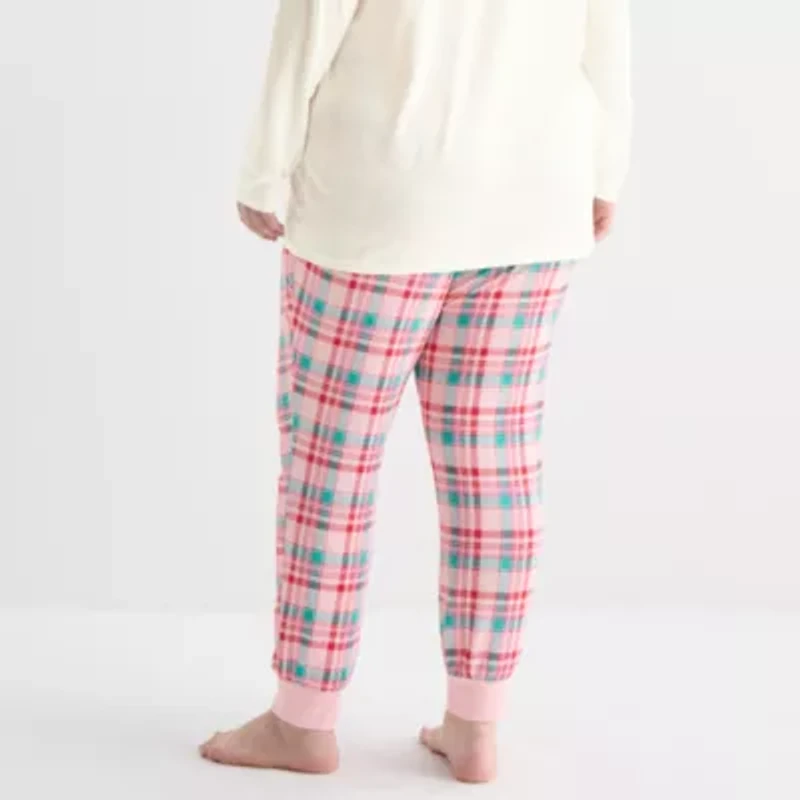 Sleep Chic Womens Crew Neck Long Sleeve 2-pc. Pajama Sets