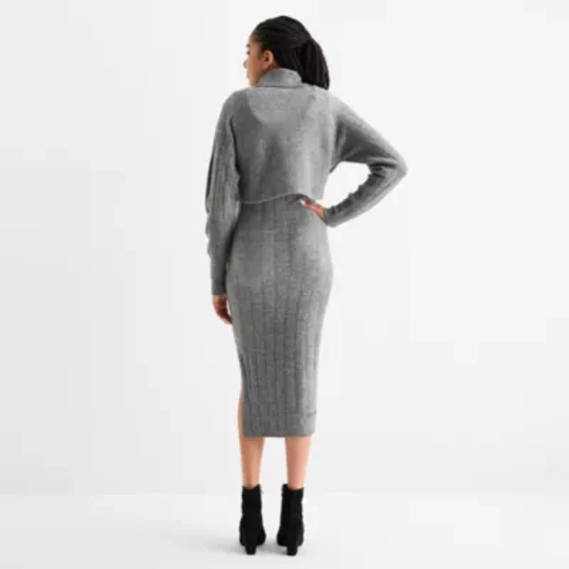 by&by Womens Juniors Long Sleeve Midi Sweater Dress
