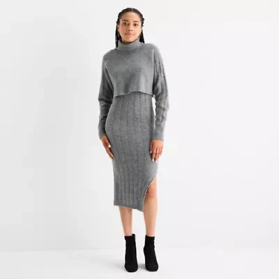 by&by Womens Juniors Long Sleeve Midi Sweater Dress
