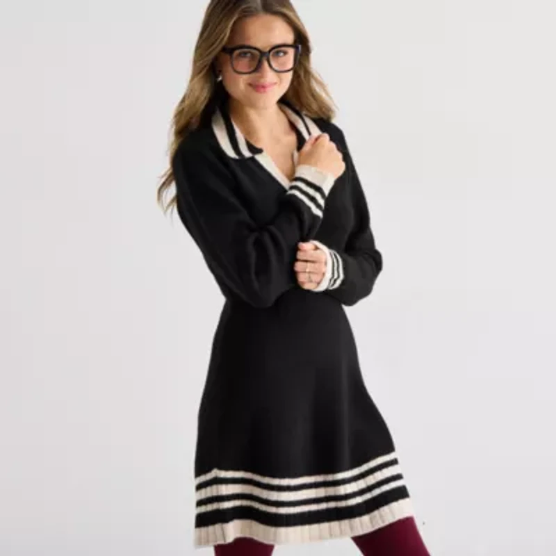by&by Womens Long Sleeve Striped Sweater Dress Juniors