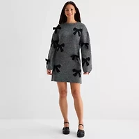 by&by Womens Juniors Long Sleeve Bows Sweater Dress