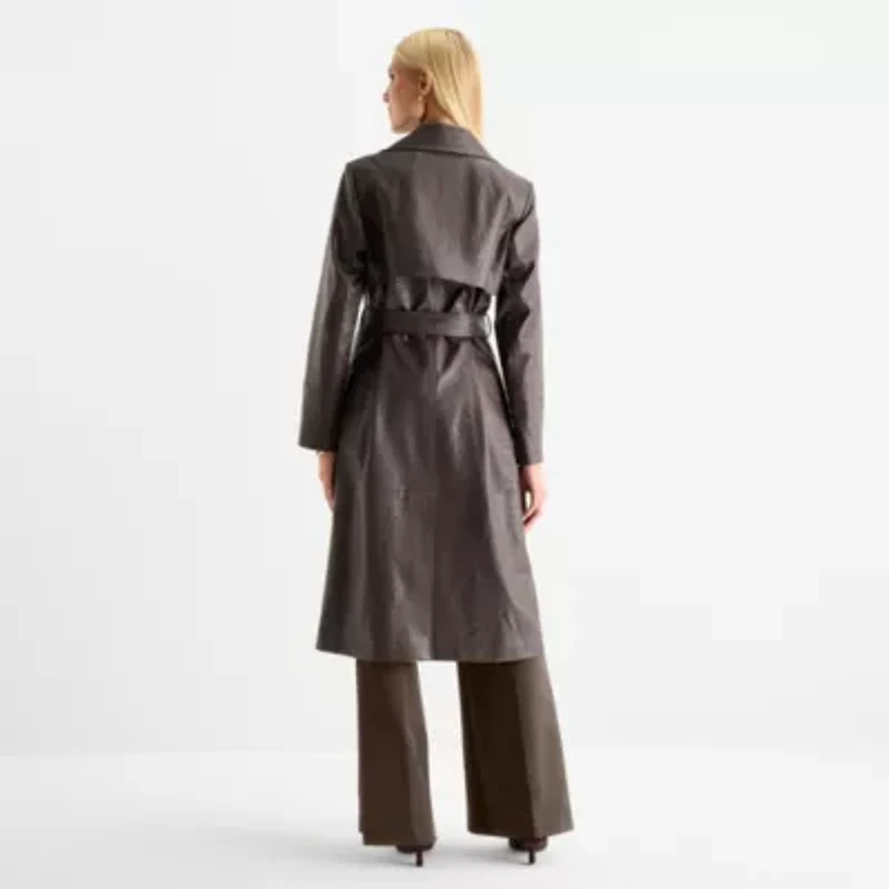 Worthington Womens Faux Leather Lightweight Trench Coat