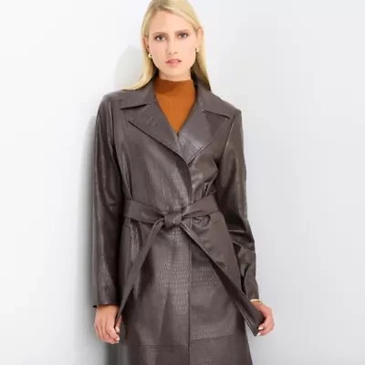 Worthington Womens Faux Leather Lightweight Trench Coat