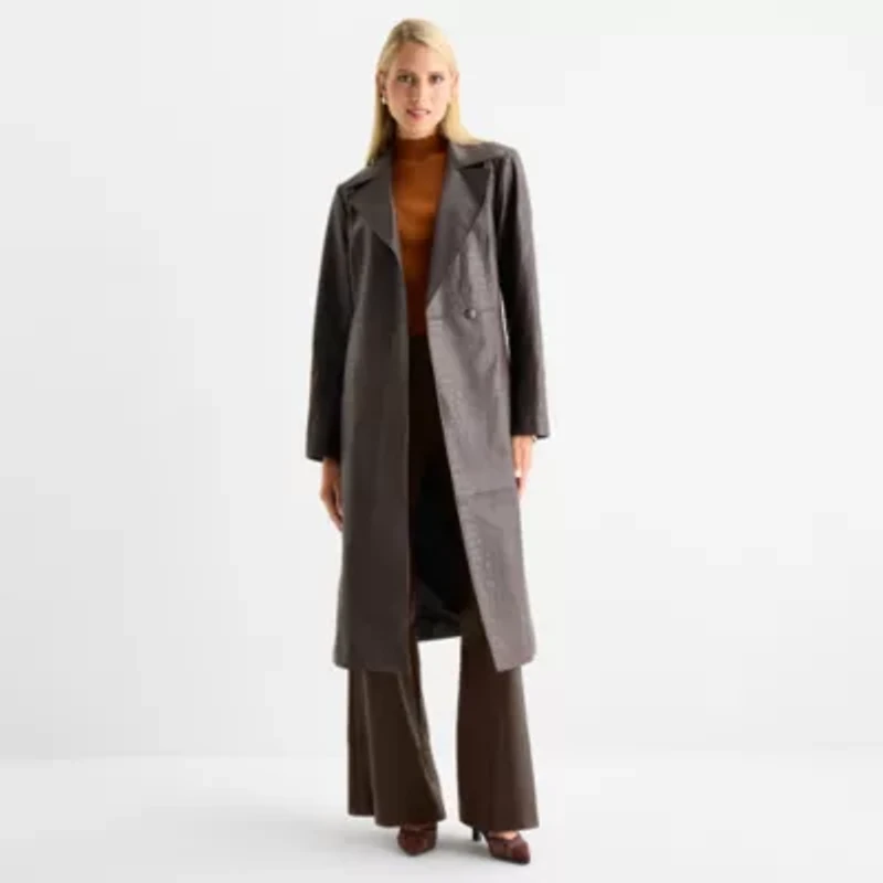 Worthington Womens Faux Leather Lightweight Trench Coat