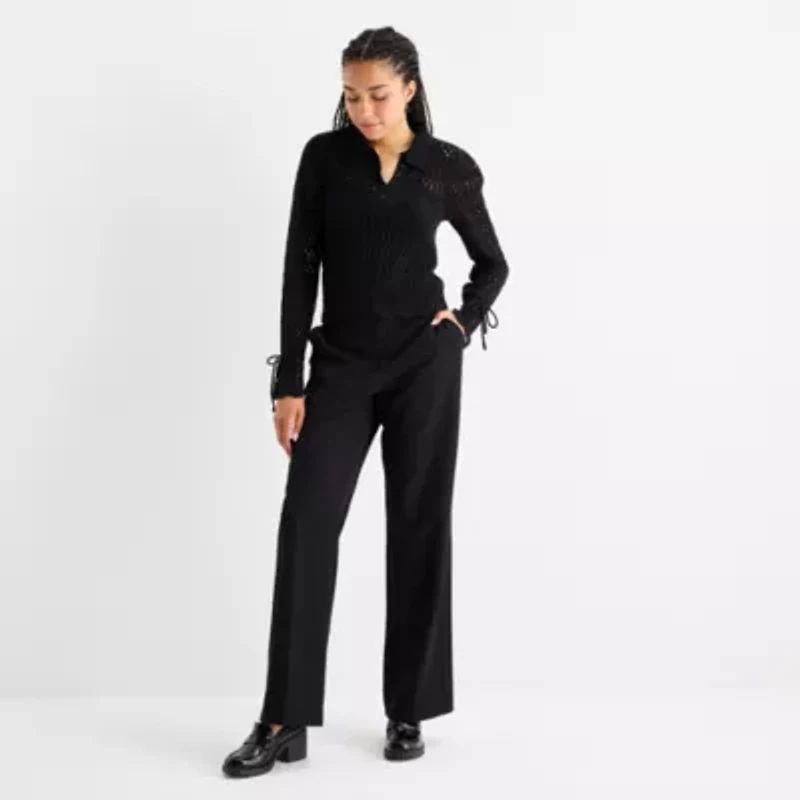 by&by Juniors Womens Long Sleeve Polo Shirt