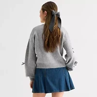 Freshman Juniors Womens Crew Neck Long Sleeve Bows Pullover Sweater