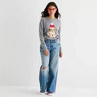 Arizona Juniors Womens Crew Neck Long Sleeve Animal Pullover Sweater