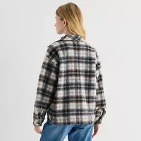 Arizona Shacket Womens Juniors Faux Fur Midweight Shirt Jacket