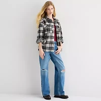 Arizona Shacket Womens Juniors Faux Fur Midweight Shirt Jacket