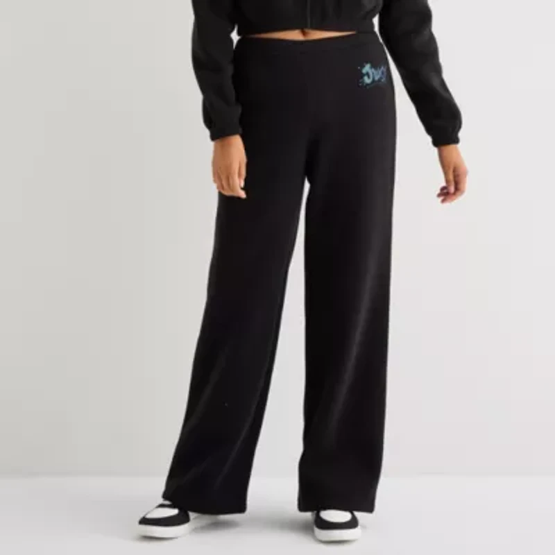 Juicy By Couture Womens Wide Leg Mid Rise Juniors Fleece Sweatpant