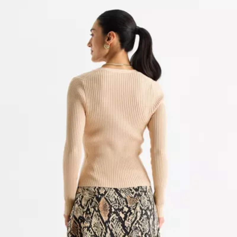 Worthington Womens Long Sleeve Button Open Front Cardigan