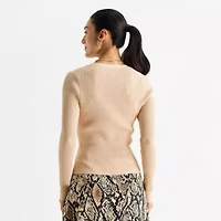 Worthington Womens Long Sleeve Button Open Front Cardigan