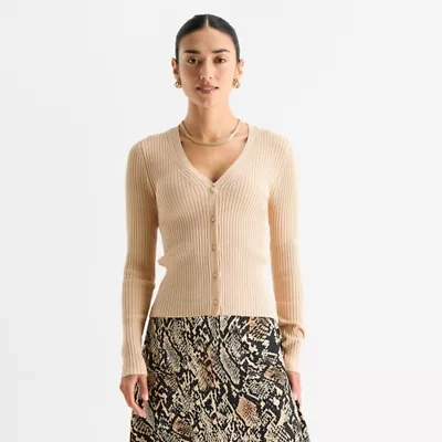Worthington Womens Long Sleeve Button Open Front Cardigan