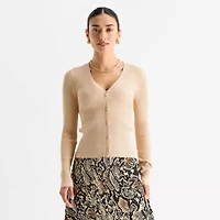Worthington Womens Long Sleeve Button Open Front Cardigan