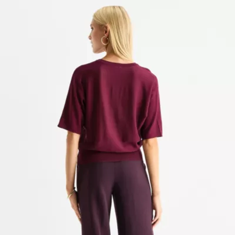 Worthington Womens V Neck Elbow Sleeve Pullover Sweater