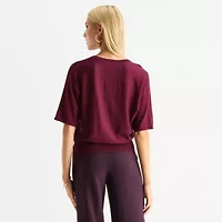 Worthington Womens V Neck Elbow Sleeve Pullover Sweater