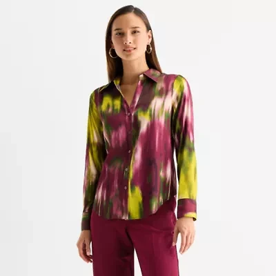 Worthington Womens Cuffed Long Sleeve Button-Down Shirt
