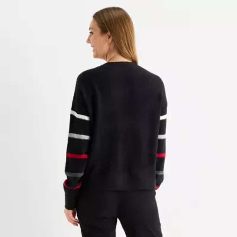 Liz Claiborne Womens Crew Neck Long Sleeve Striped Pullover Sweater