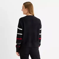 Liz Claiborne Womens Crew Neck Long Sleeve Striped Pullover Sweater