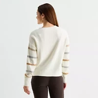 Liz Claiborne Womens Crew Neck Long Sleeve Striped Pullover Sweater