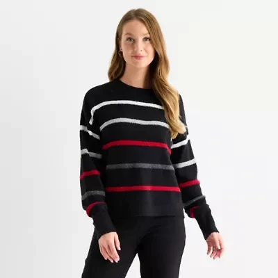 Liz Claiborne Womens Crew Neck Long Sleeve Striped Pullover Sweater