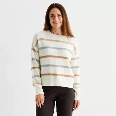 Liz Claiborne Womens Crew Neck Long Sleeve Striped Pullover Sweater
