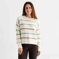 Liz Claiborne Womens Crew Neck Long Sleeve Striped Pullover Sweater