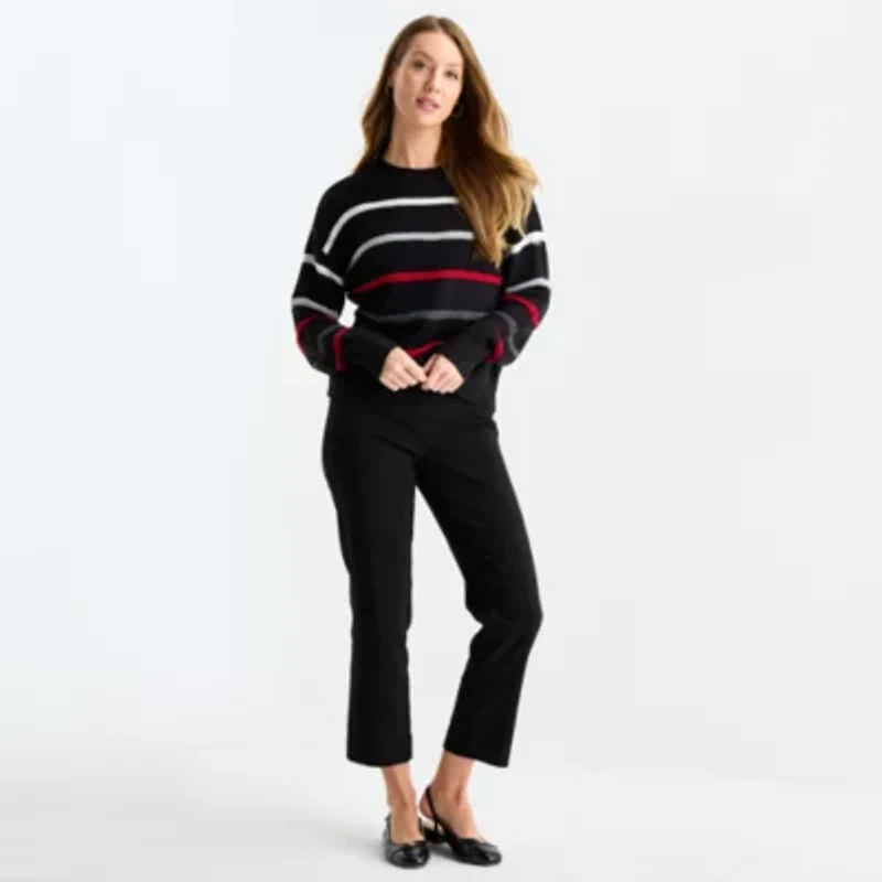 Liz Claiborne Womens Crew Neck Long Sleeve Striped Pullover Sweater