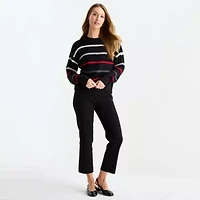 Liz Claiborne Womens Crew Neck Long Sleeve Striped Pullover Sweater