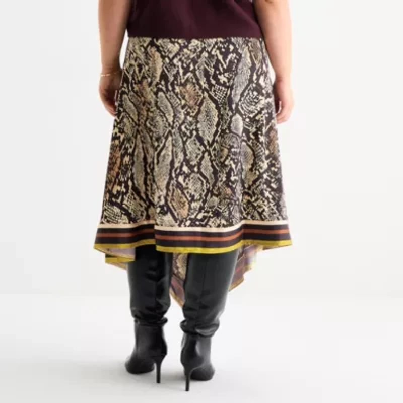 Worthington Womens Long Asymmetrical Skirt-Plus