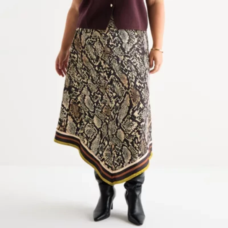 Worthington Womens Long Asymmetrical Skirt-Plus