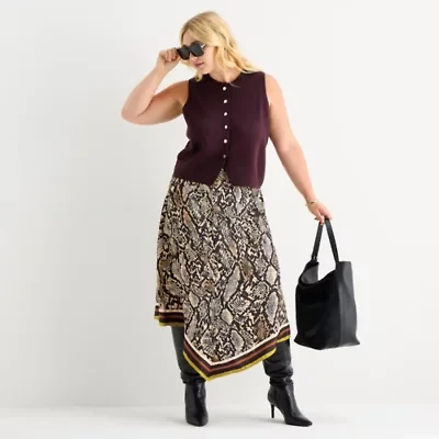 Worthington Womens Long Asymmetrical Skirt-Plus