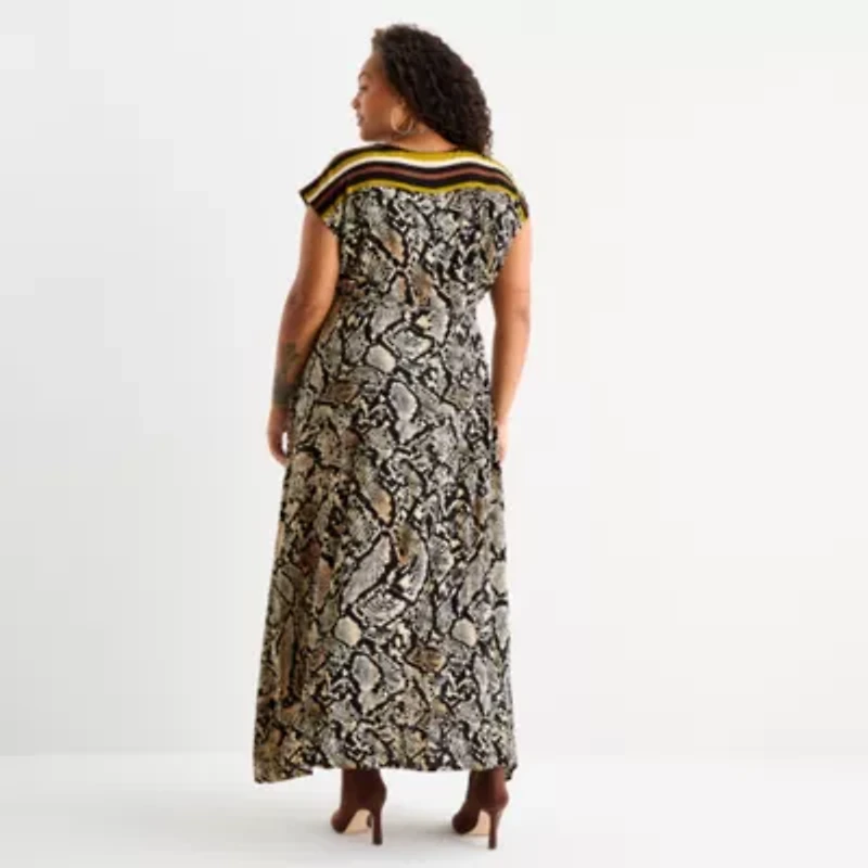 Worthington Womens Sleeveless Animal Plus Maxi Dress