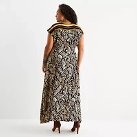 Worthington Womens Sleeveless Animal Plus Maxi Dress